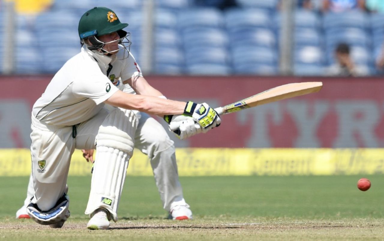 Steven Smith made a resolute half-century, India v Australia, 1st Test, Pune, 2nd day, February 24, 2017
