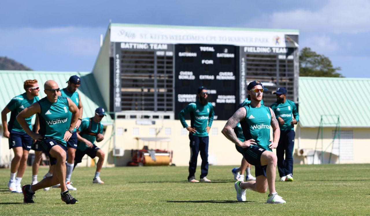 England warm up during training, St Kitts, February 23, 2017