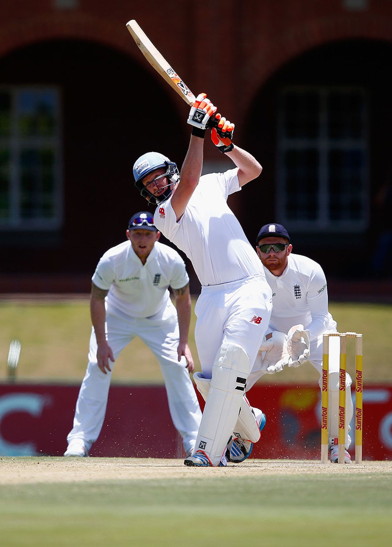 Heinrich Klaasen drives during his innings of 48, SA Invitational XI v England XI, Potchefstroom, 2nd day, December 16, 2015