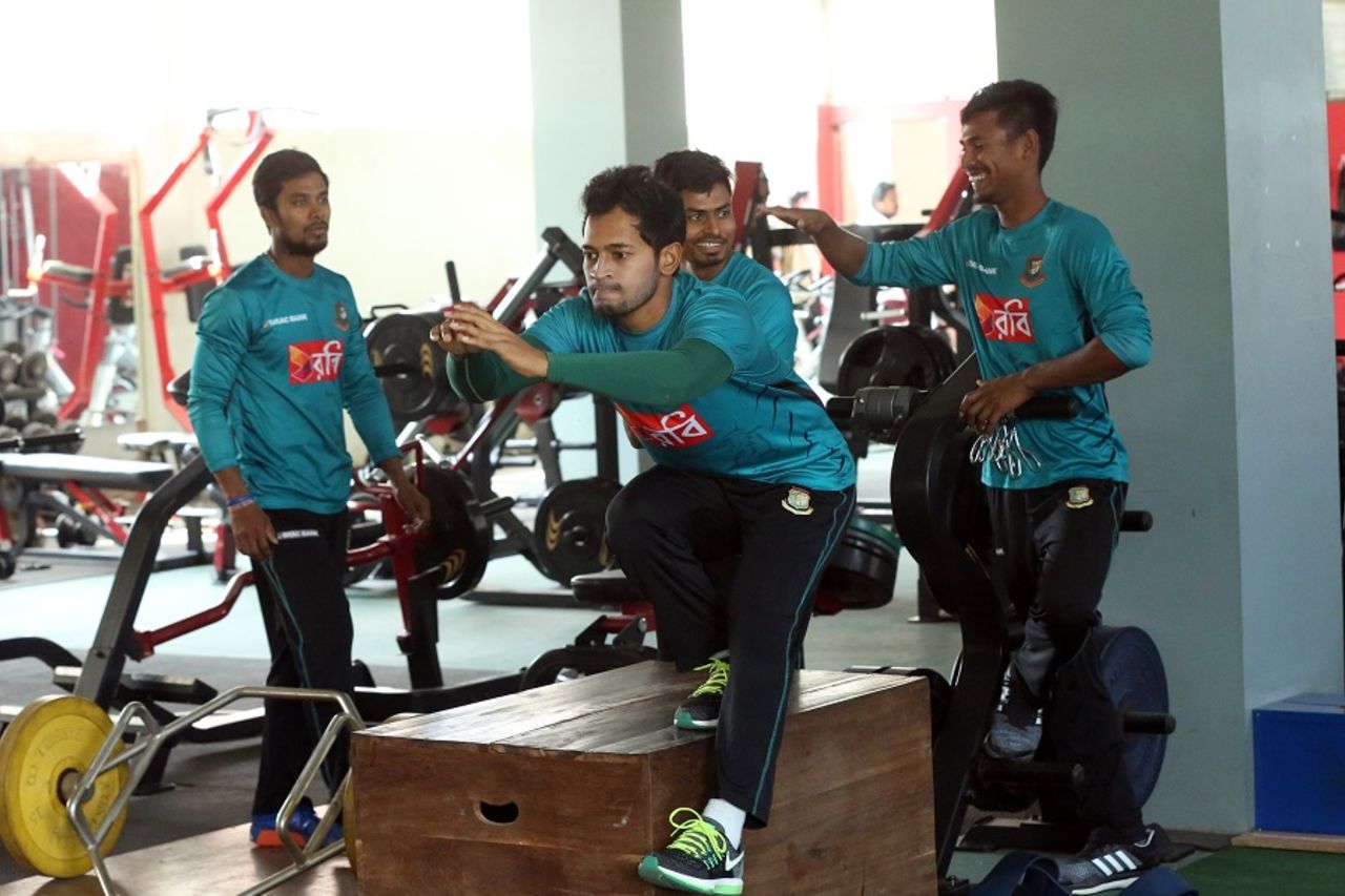 Bangladesh players go through their drills at the training facility at the Shere Bangla National Stadium, Mirpur, February 24, 2017
