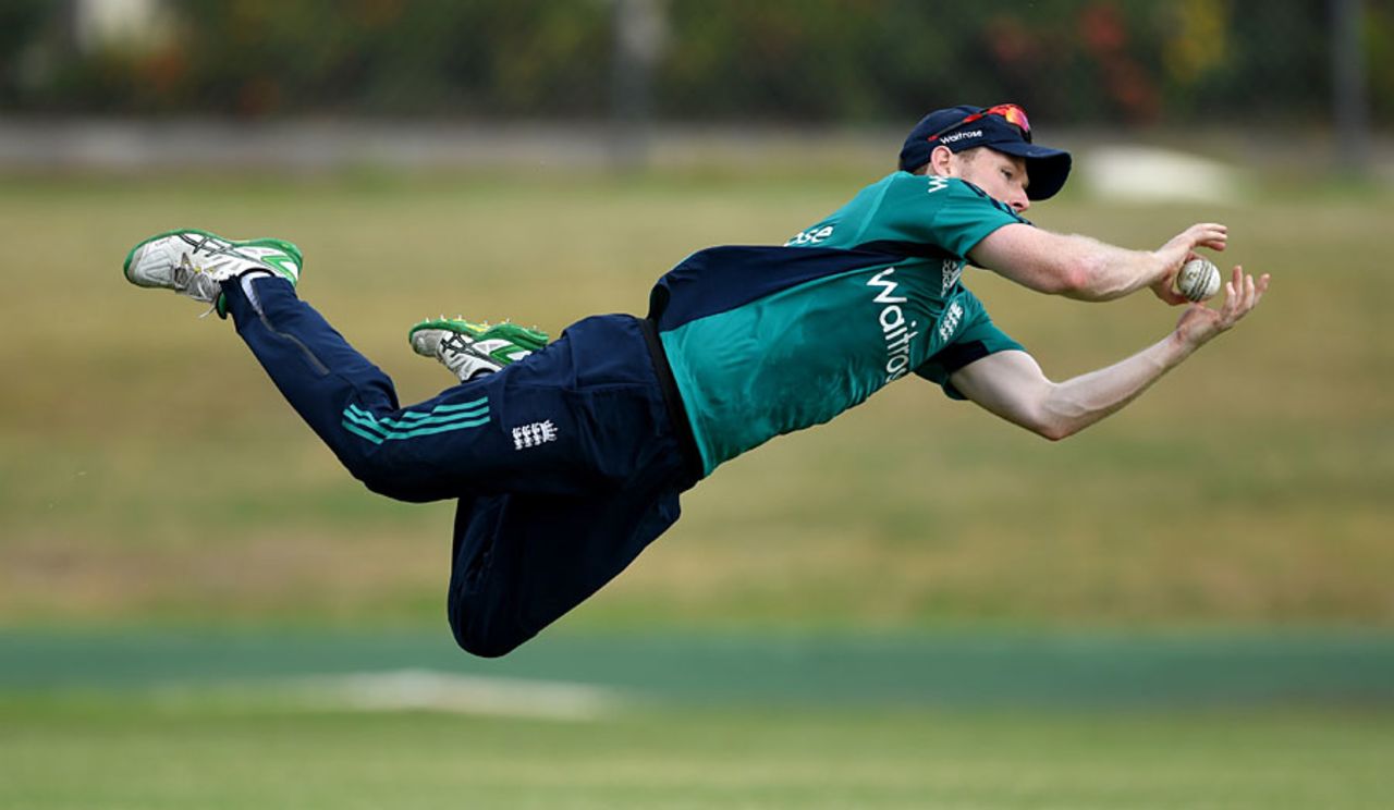 Eoin Morgan takes a flying catch, St Kitts, February 24, 2017