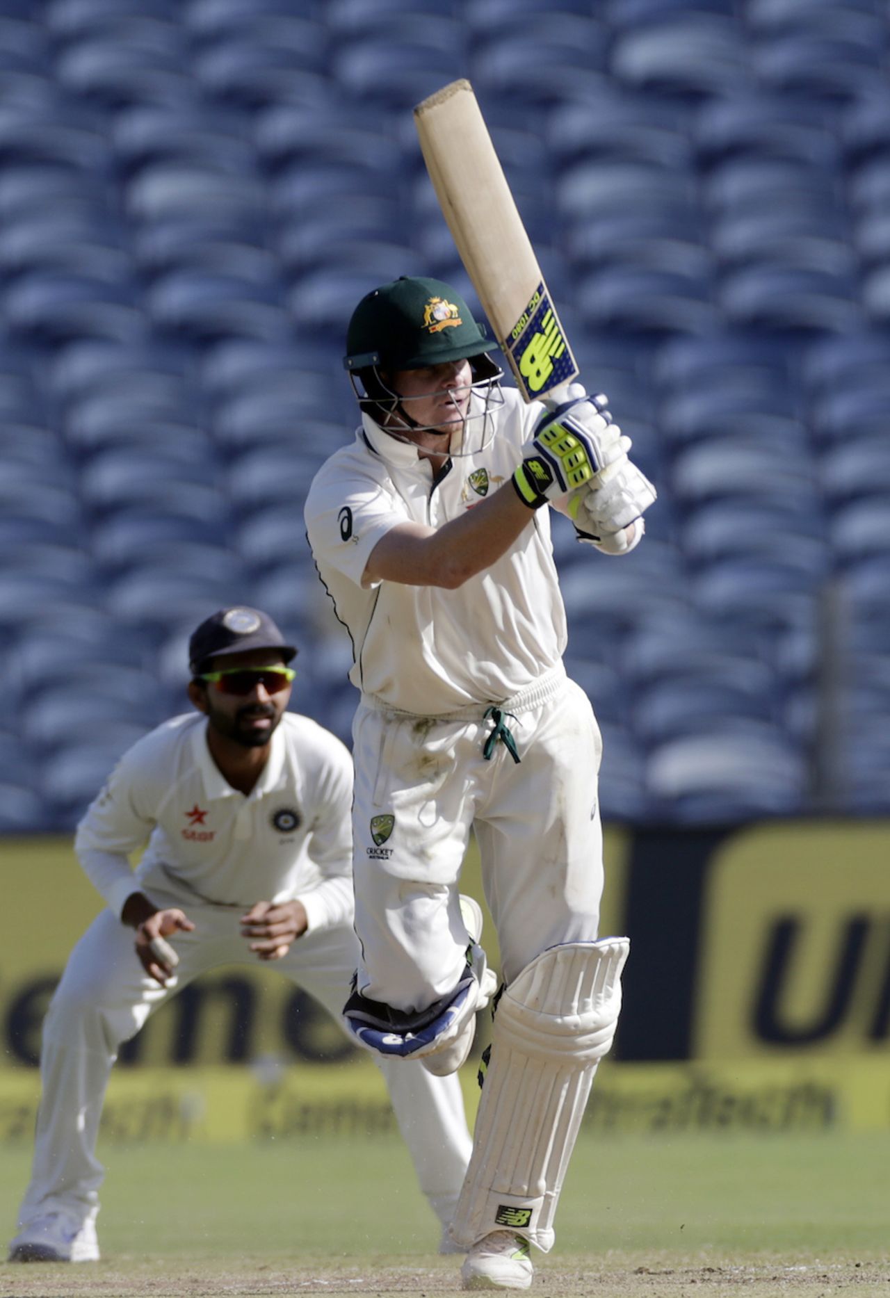 Steven Smith works the ball through the leg side, India v Australia, 1st Test, Pune, 3rd day, February 25, 2017