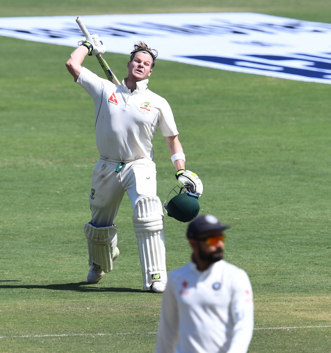 Steven Smith is thrilled to reach his century, India v Australia, 1st Test, Pune, 3rd day, February 25, 2017