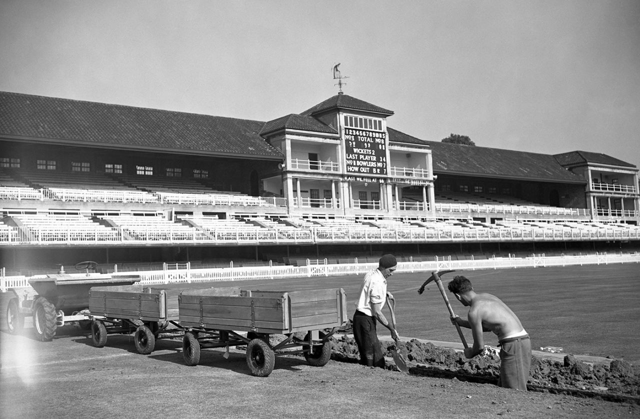 Workmen busy digging trenches for the new drainage system at Lord's, September 24, 1964