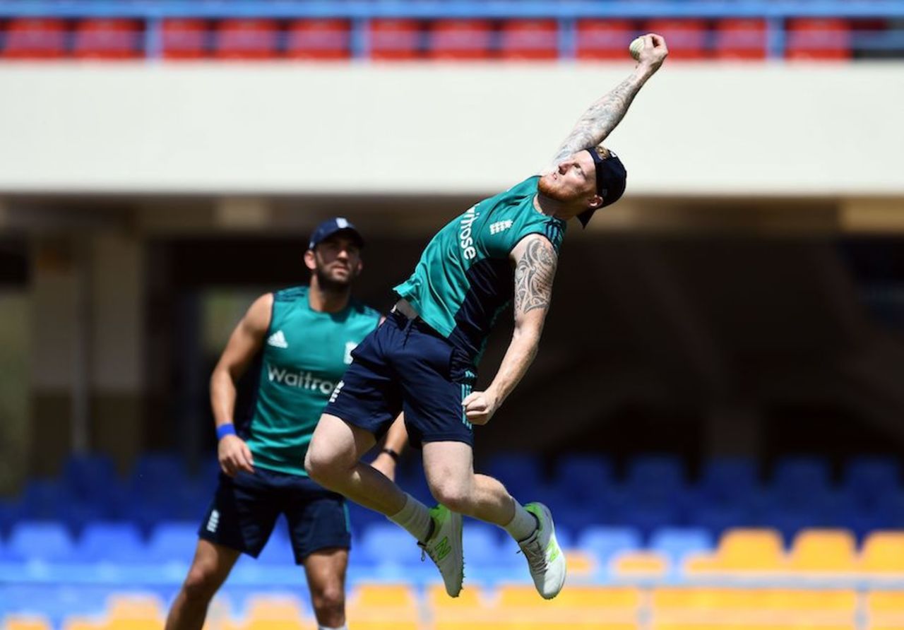 Ben Stokes takes a catch while training at the Sir Vivian Richards Stadium, Antigua, March 2, 2017