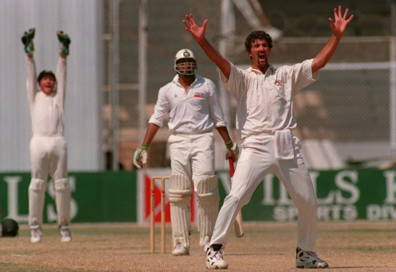 Jo Angel appeals for Inzamam-ul-Haq's wicket, Pakistan v Australia, 1st Test, Karachi, October 2, 1994
