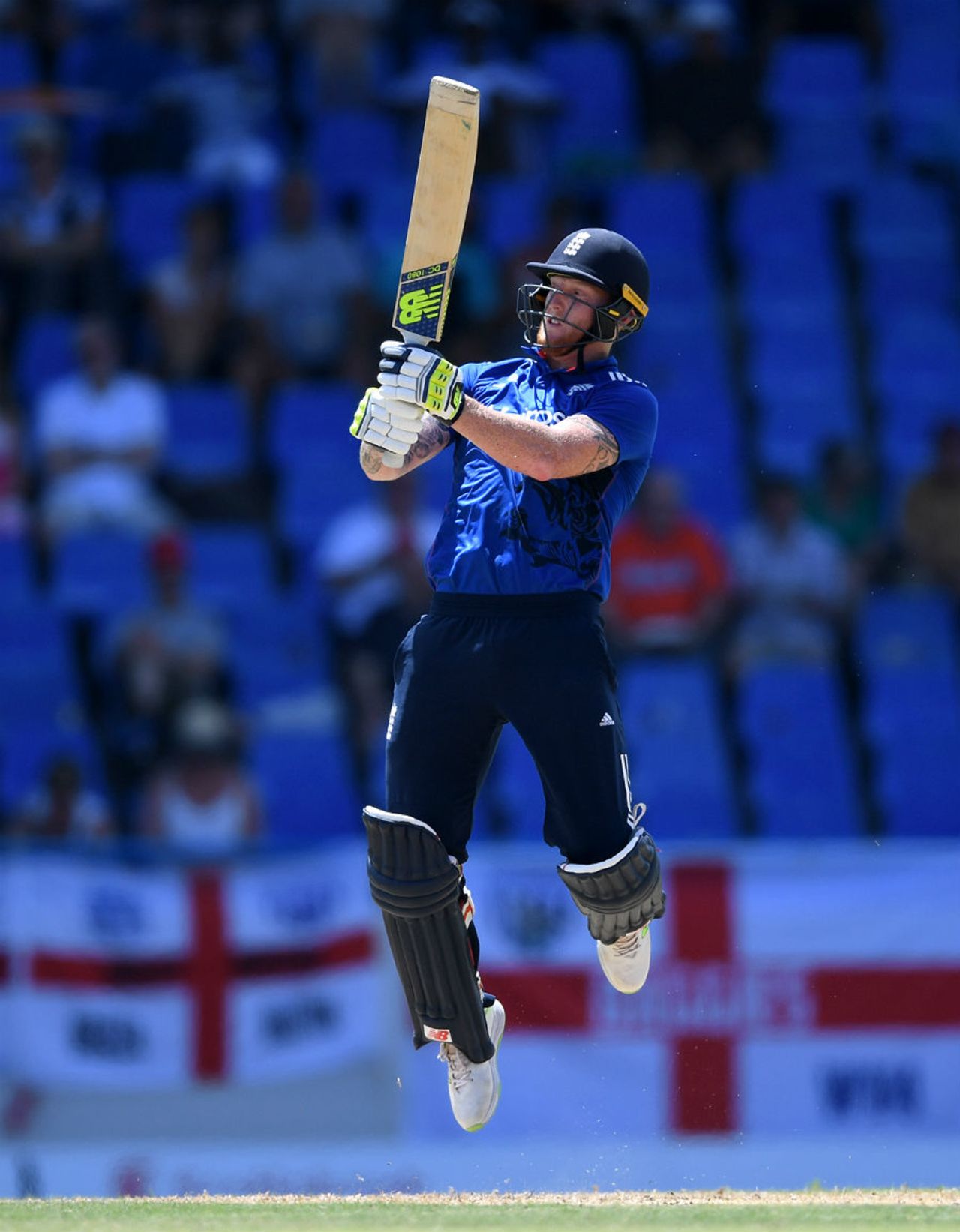 Ben Stokes goes airborne to pull, West Indies v England, 1st ODI, Antigua, March 3, 2017