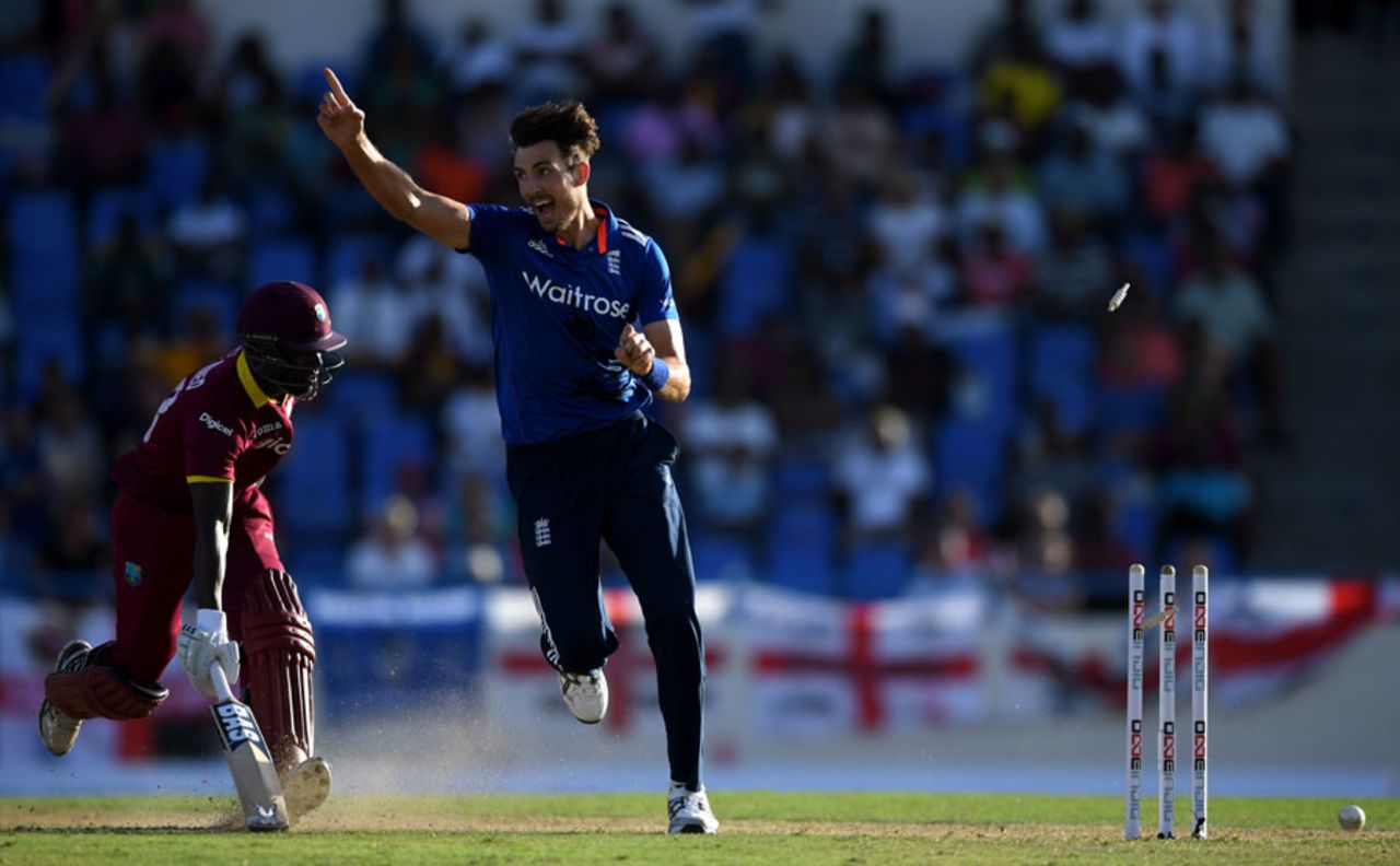 Steven Finn knew his scuff at the stumps had done the job, West Indies v England, 1st ODI, Antigua, March 3, 2017