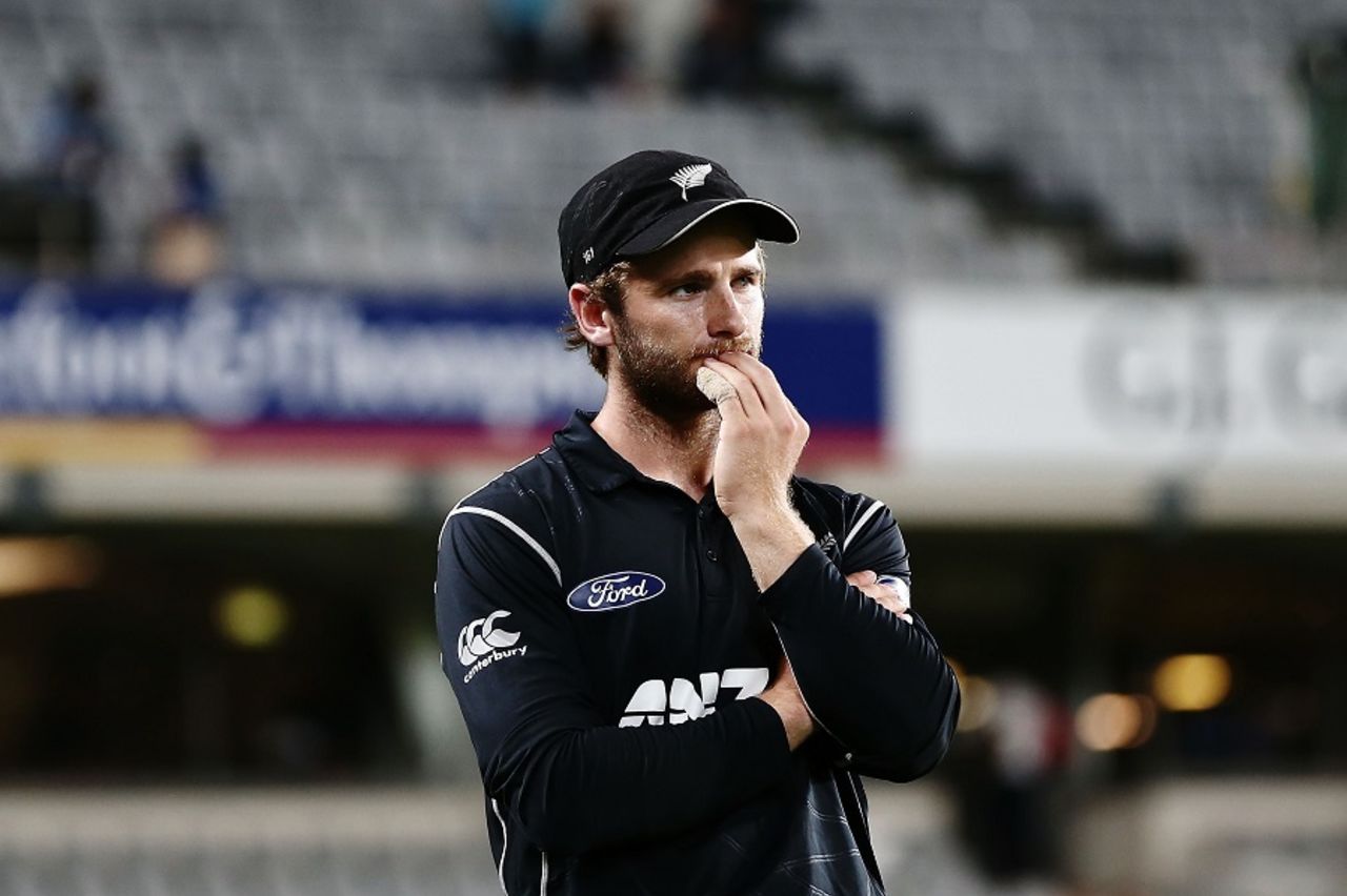 Kane Williamson looks downcast after his team's series defeat, New Zealand v South Africa, 5th ODI, Auckland, March 4, 2017