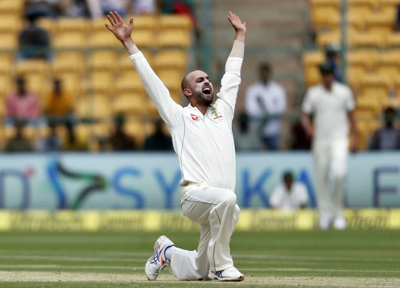 Nathan Lyon successfully appeals for Virat Kohli's wicket, India v Australia, 2nd Test, 1st day, Bengaluru, March 4, 2017