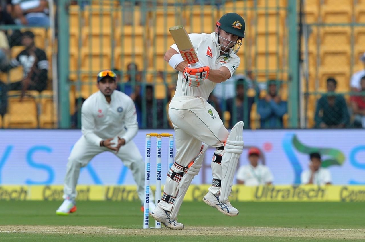 David Warner swats one to the leg side,  India v Australia, 2nd Test, 1st day, Bengaluru, March 4, 2017