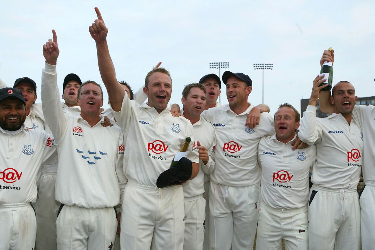 Sussex celebrate their County Championship triumph during play, Sussex v Leicestershire, County Championship Division One, Hove, 2nd day, September 18, 2003