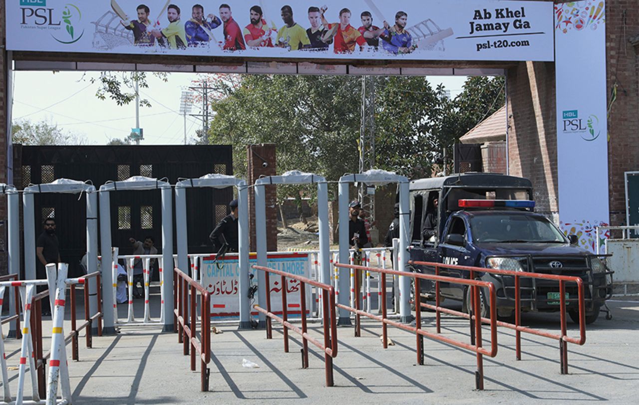 Metal detectors line the entrance to the Gaddafi Stadium on the eve of the PSL final, Lahore, March 4, 2017