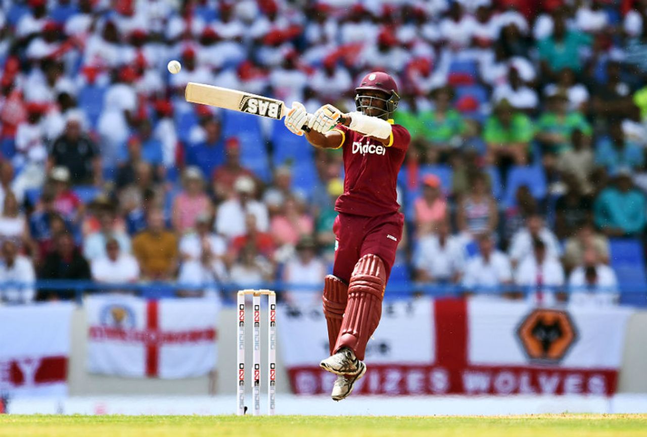 Jason Mohammed cuts during his hard-earned half-century, West Indies v England, 2nd ODI, Antigua, March 5, 2017