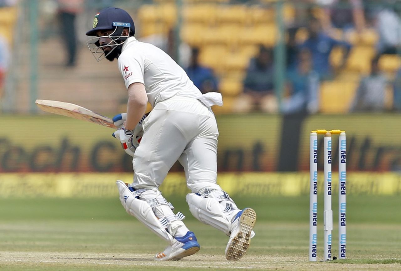KL Rahul eyes the leg side, India v Australia, 2nd Test, Bengaluru, 3rd day, March 6, 2017