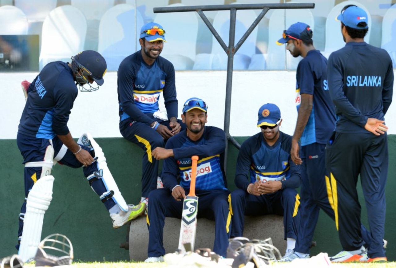 The Sri Lankan players relax after a training session, Galle, March 6, 2017