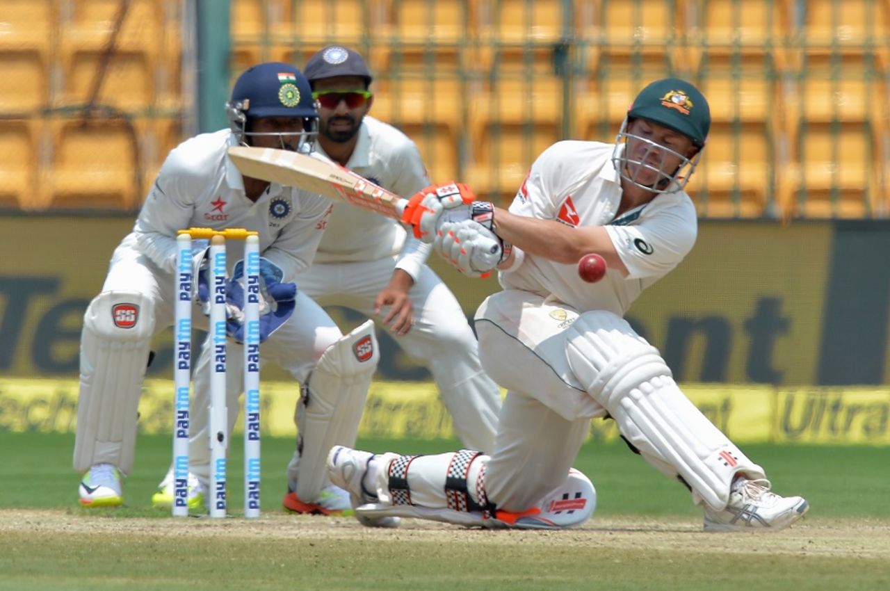 David Warner was lbw trying to sweep R Ashwin, India v Australia, 2nd Test, Bengaluru, 4th day, March 7, 2017