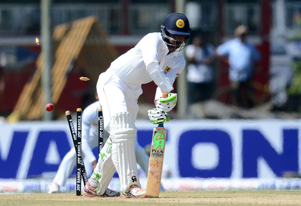Upul Tharanga had his stumps uprooted by Subashis Roy, Sri Lanka v Bangladesh, 1st Test, Galle, 1st day, March 7, 2017