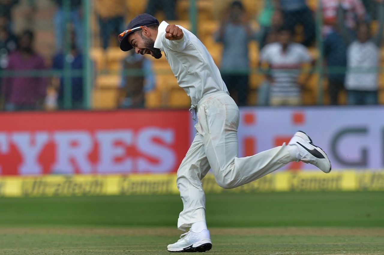 Virat Kohli is overjoyed after India's win, India v Australia, 2nd Test, Bengaluru, 4th day, March 7, 2017