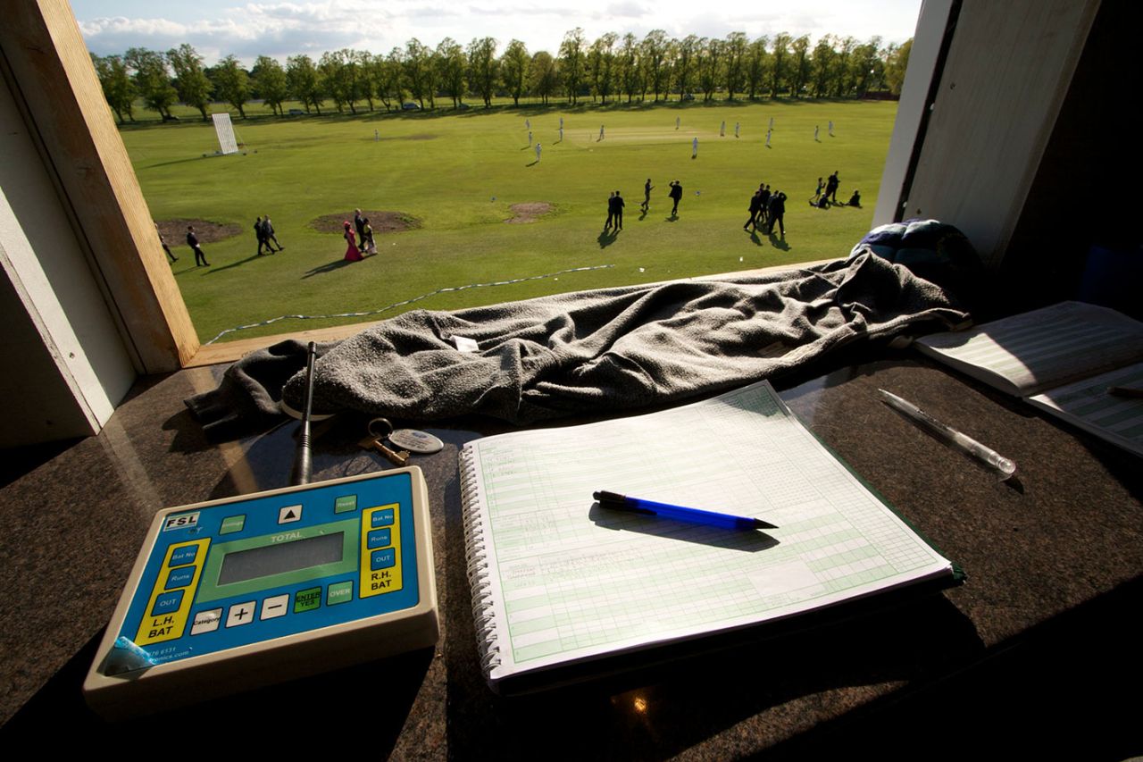 A view of the scorer's room, Ovington CC v Ben Johnson CC, HPH Cup, Knavesmire, York