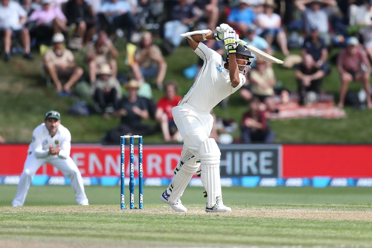 Jeet Raval drives handsomely, New Zealand v South Africa, 1st Test, Dunedin, 2nd day, March 9, 2017
