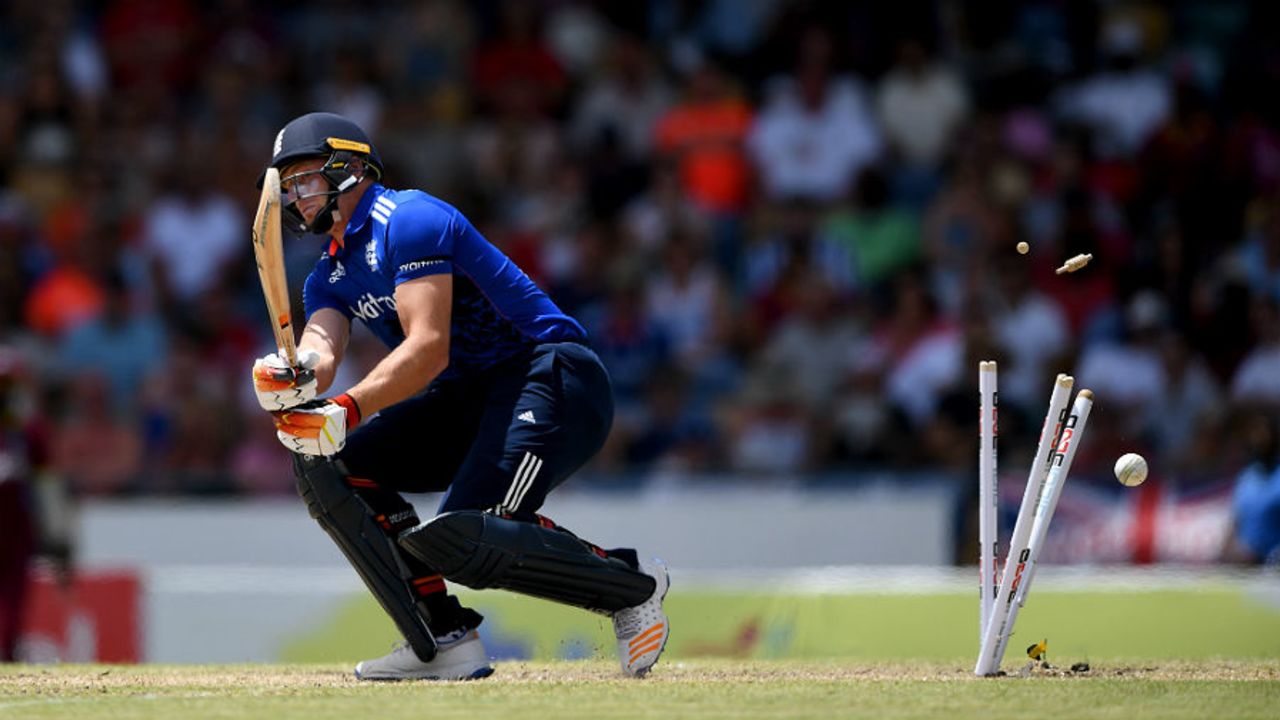 Jos Buttler attempted a ramp and was bowled for 7, West Indies v England, 3rd ODI, Barbados, March 9, 2017
