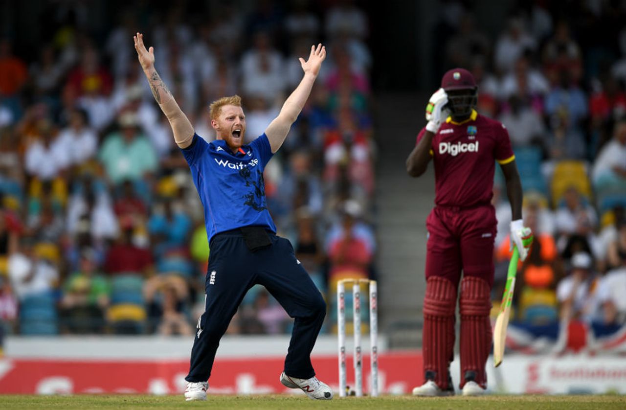 Ben Stokes had Carlos Brathwaite lbw with the first he had bowled to him since the World T20 final, West Indies v England, 3rd ODI, Barbados, March 9, 2017