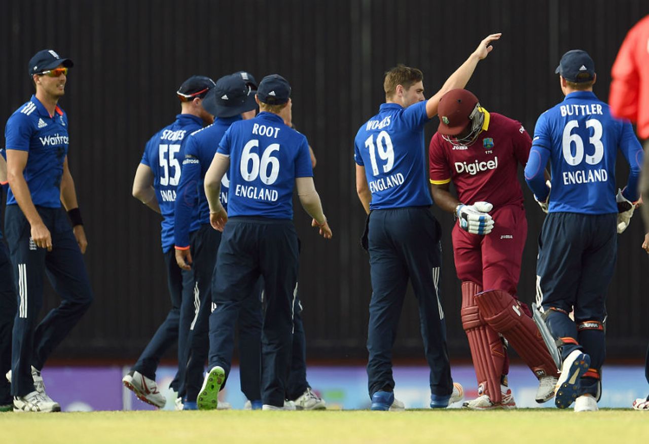 Chris Woakes claimed his third wicket as Ashley Nurse departed, West Indies v England, 3rd ODI, Barbados, March 9, 2017