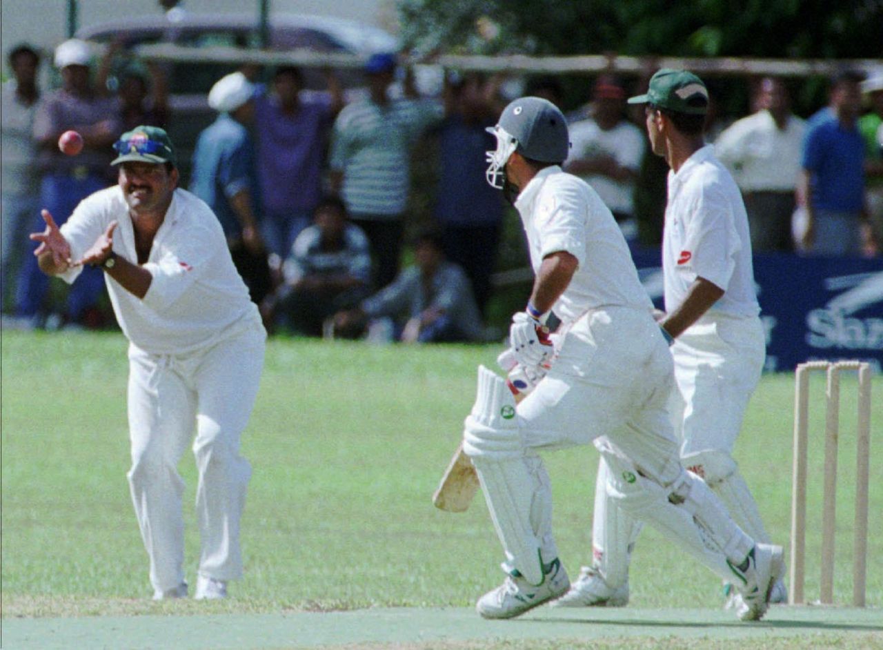 Akram Khan gleefully accepts a catch at slip, Bangladesh v UAE, ICC Trophy, Kuala Lumpur, March 29, 1997