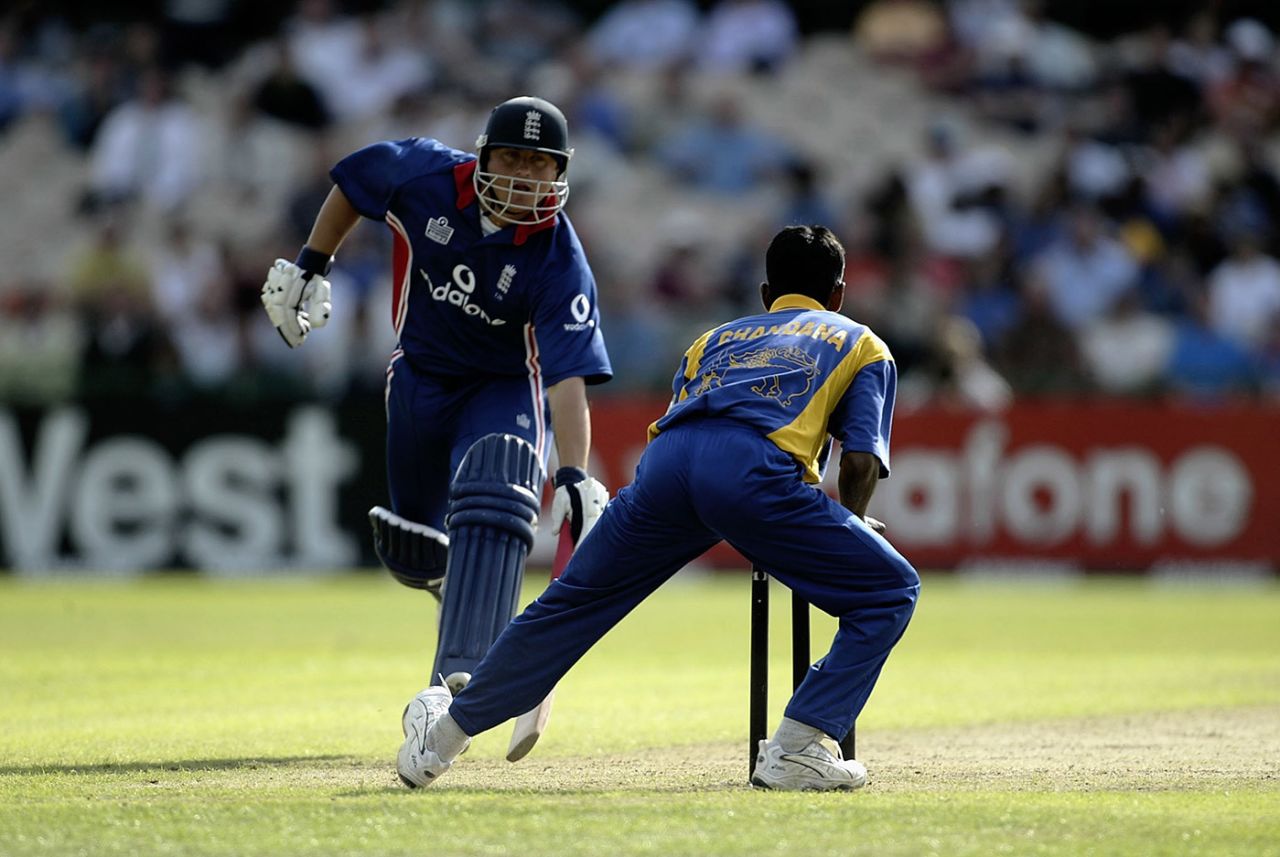 Upul Chandana runs out Darren Gough, England v Sri Lanka, seventh match, NatWest Series, Old Trafford, July 7, 2002