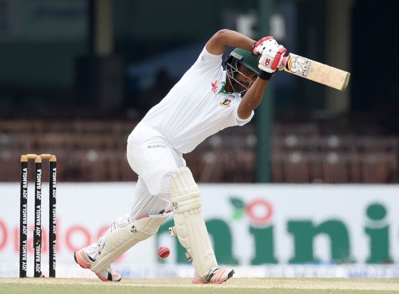 Tamim Iqbal leans into a shot, Sri Lanka v Bangladesh, 2nd Test, Colombo, 2nd day, March 16, 2017