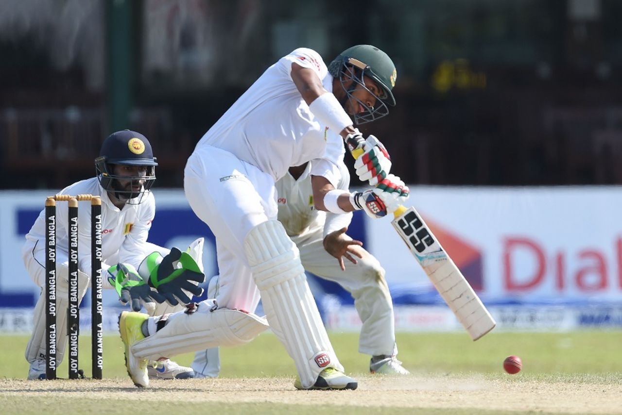 Soumya Sarkar crunches a drive, Sri Lanka v Bangladesh, 2nd Test, Colombo, 2nd day, March 16, 2017