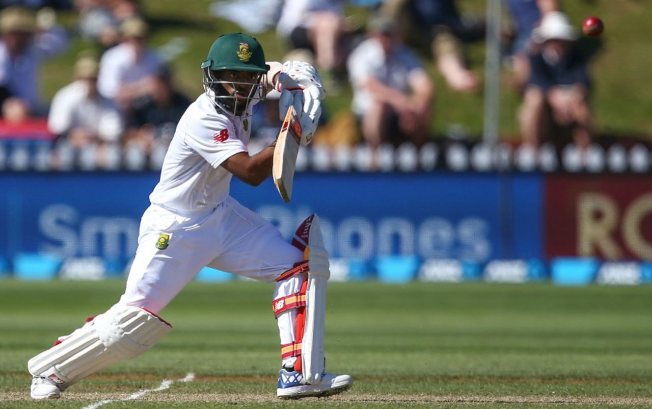 Eyes on the ball: Temba Bavuma pushes one into the off side, New Zealand v South Africa, 2nd Test, Wellington, 2nd day, March 17, 2016