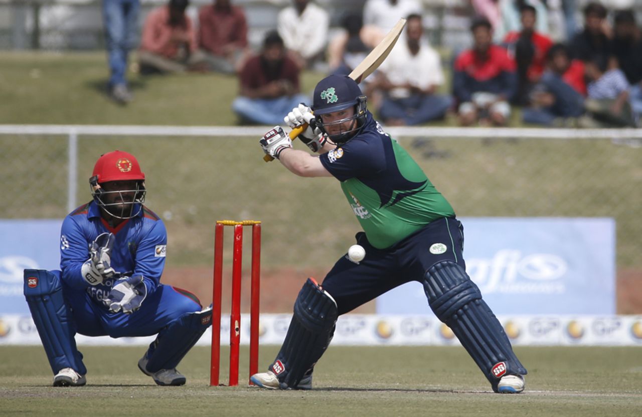 Paul Stirling shapes to play a cut shot, Afghanistan v Ireland, 2nd ODI, Greater Noida, March 17, 2017
