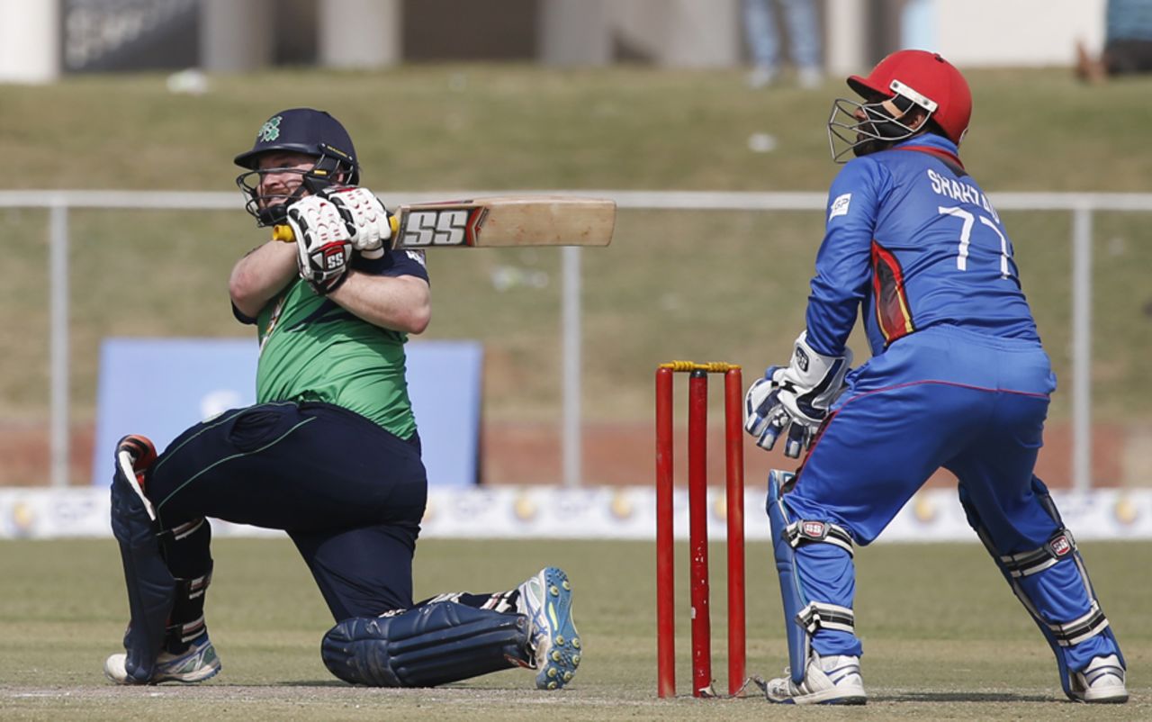 Paul Stirling looks on after playing a sweep, Afghanistan v Ireland, 2nd ODI, Greater Noida, March 17, 2017