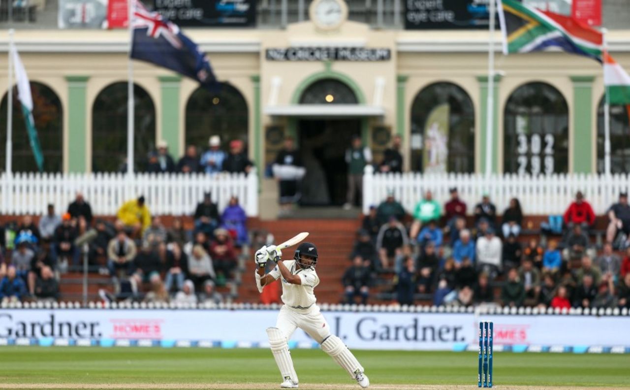 Jeet Raval lays into a drive, New Zealand v South Africa, 2nd Test, Wellington, 3rd day, March 18, 2017
