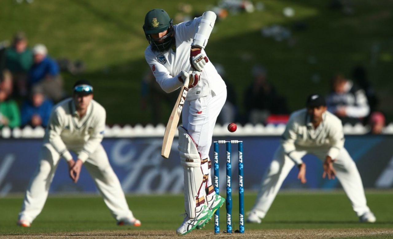 Hashim Amla tucks one into the leg side, New Zealand v South Africa, 2nd Test, Wellington, 3rd day, March 18, 2017