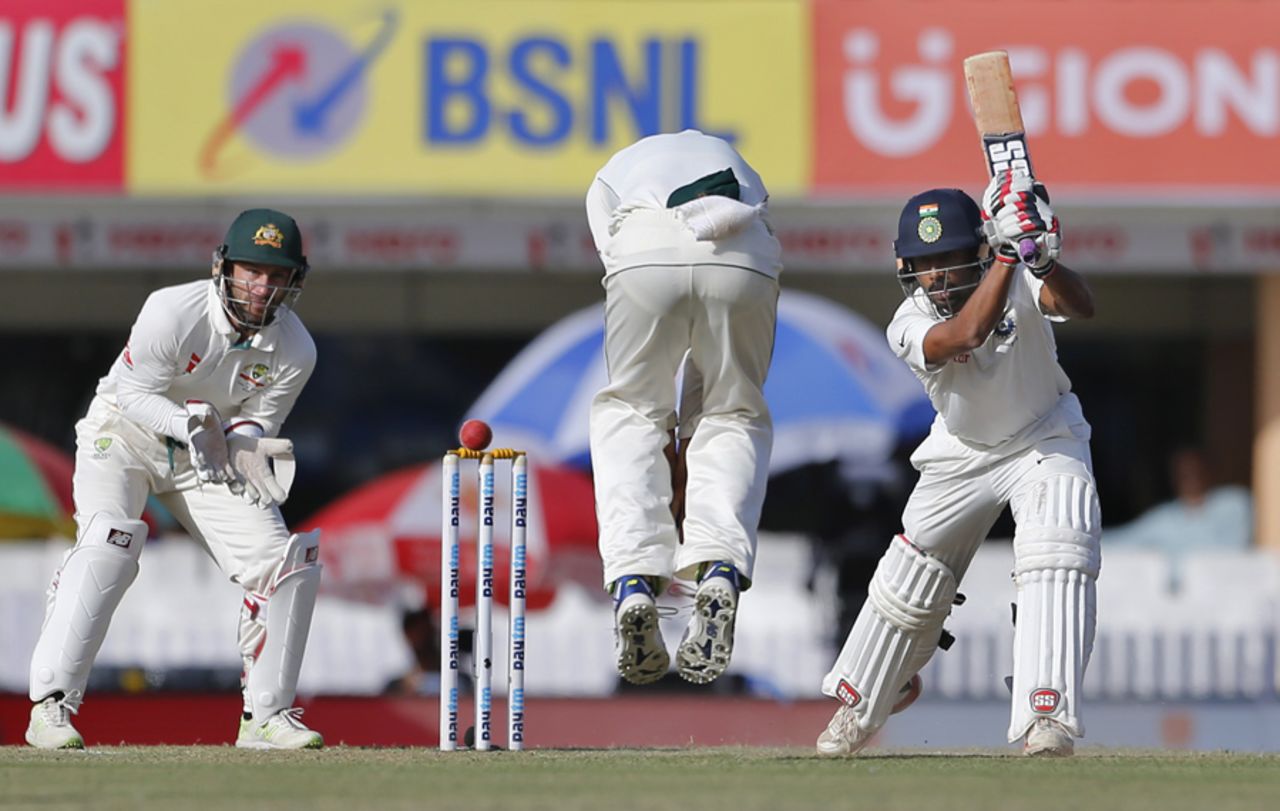 Wriddhiman Saha drives past silly point, India v Australia, 3rd Test, Ranchi, 3rd day, March 18, 2017