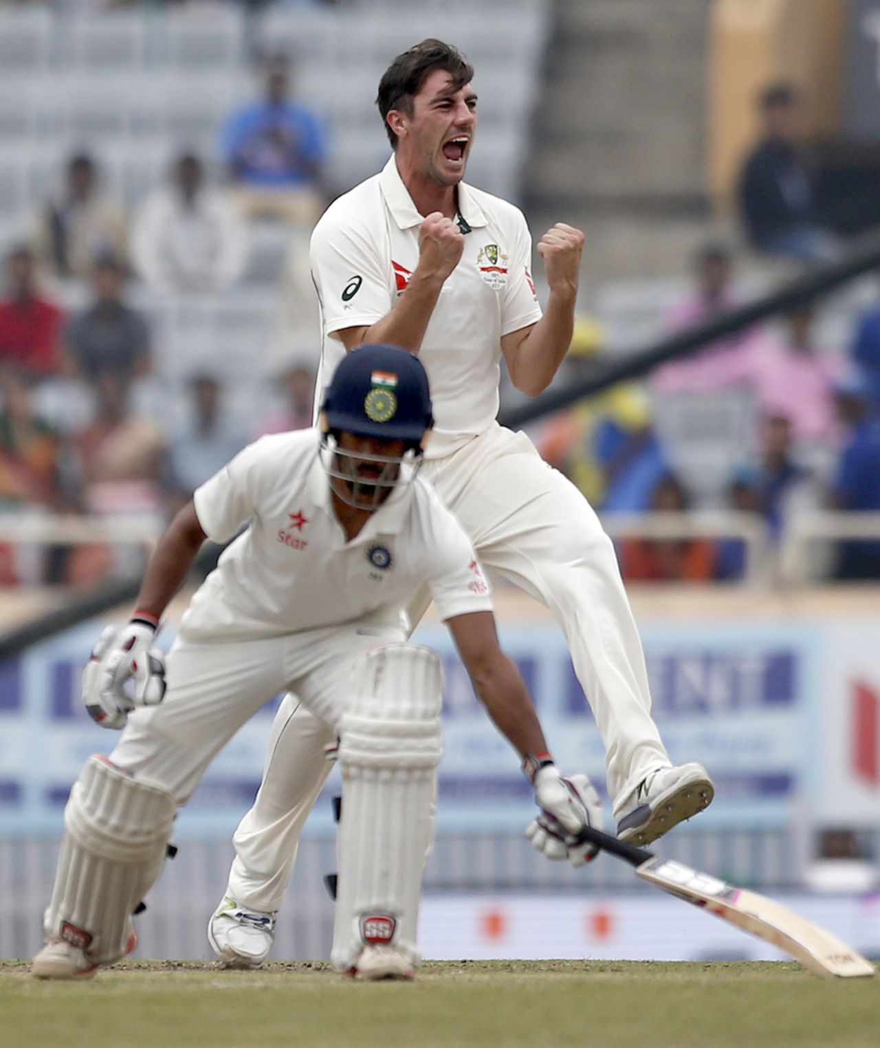 Pat Cummins had Wriddhiman Saha lbw before the decision was overturned, India v Australia, 3rd Test, Ranchi, 4th day, March 19, 2017