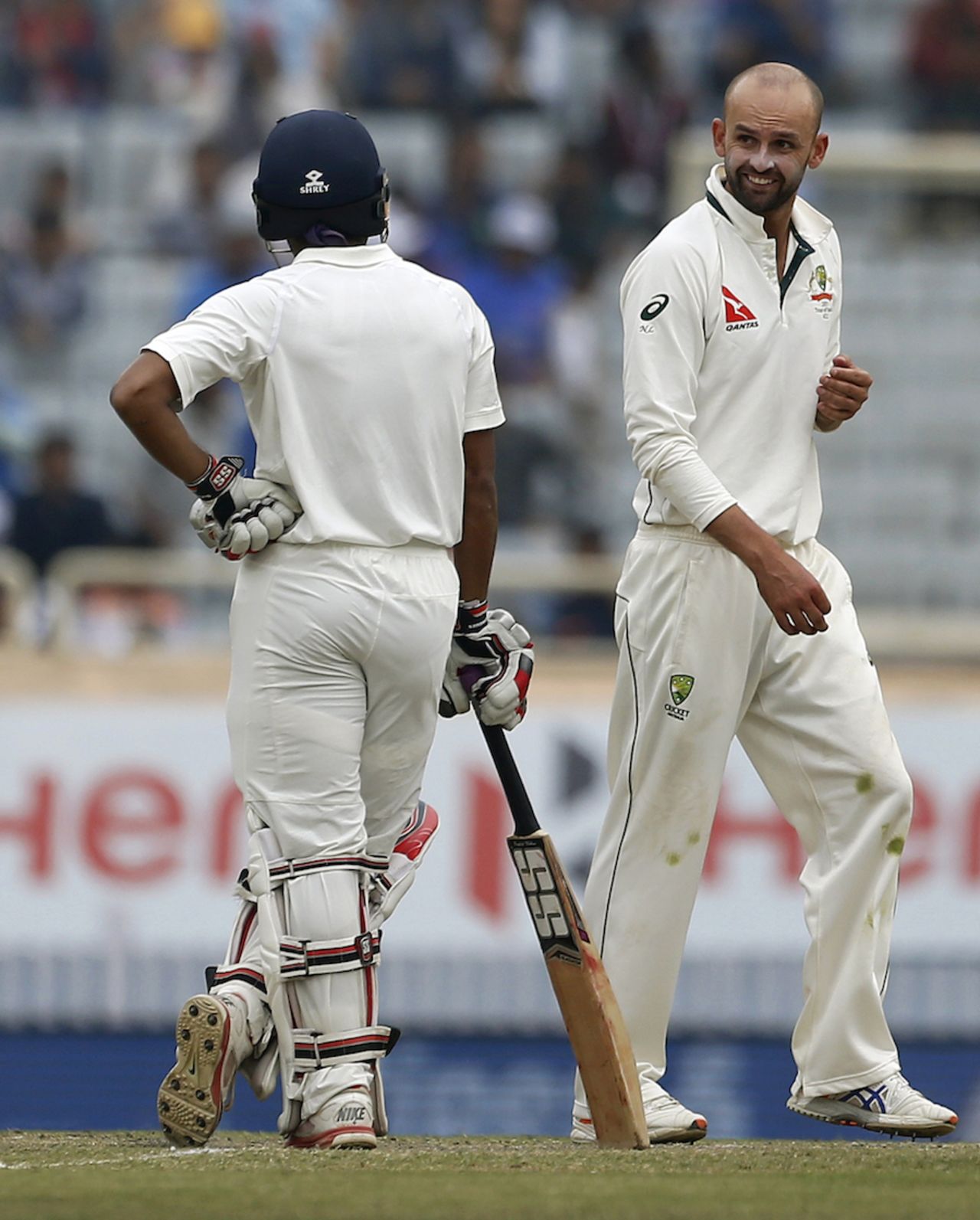Nathan Lyon reacts after sending down a delivery, India v Australia, 3rd Test, Ranchi, 4th day, March 19, 2017