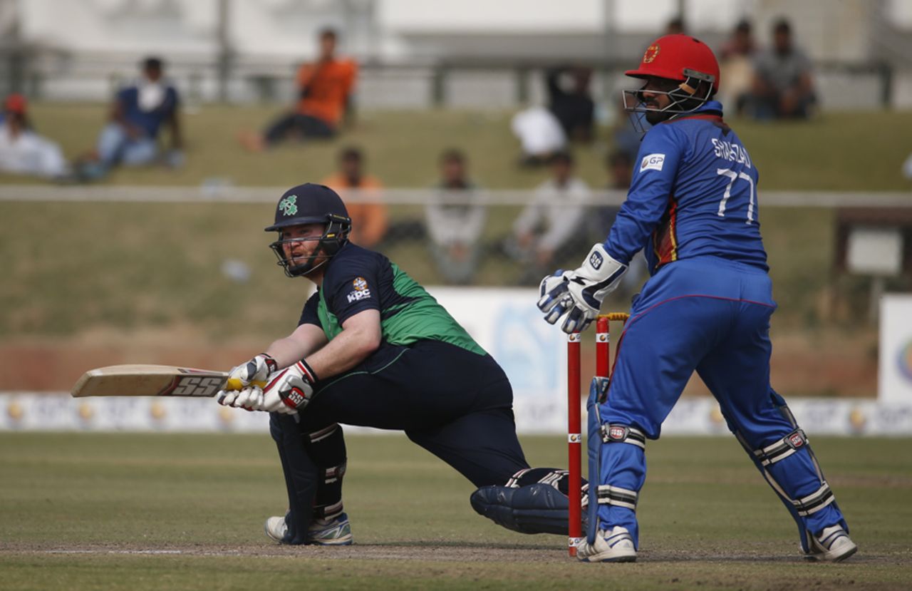 Paul Stirling looks on after playing a sweep , Afghanistan v Ireland, 3rd ODI, Greater Noida, March 19, 2017