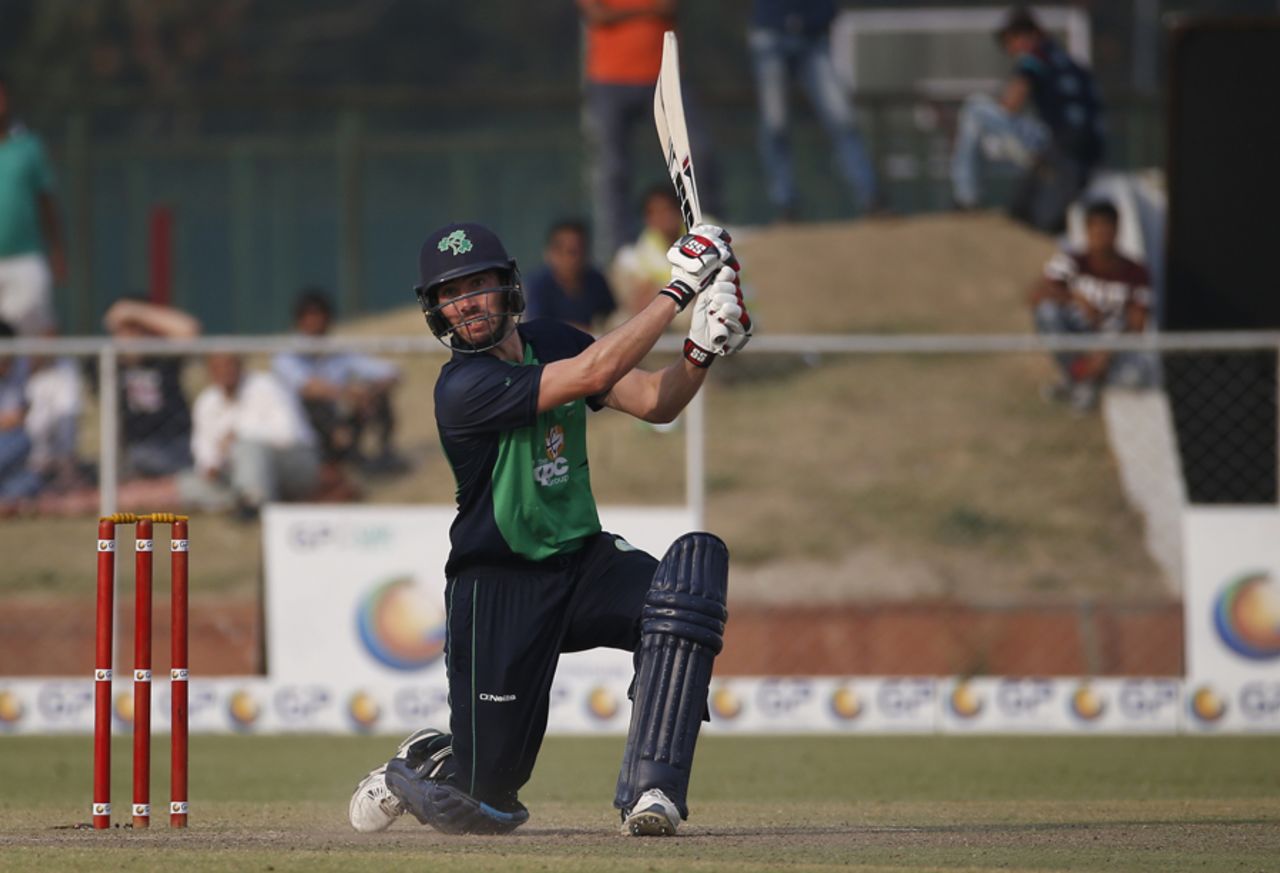 Andy Balbirnie hits one over the infield on the off side, Afghanistan v Ireland, 3rd ODI, Greater Noida, March 19, 2017