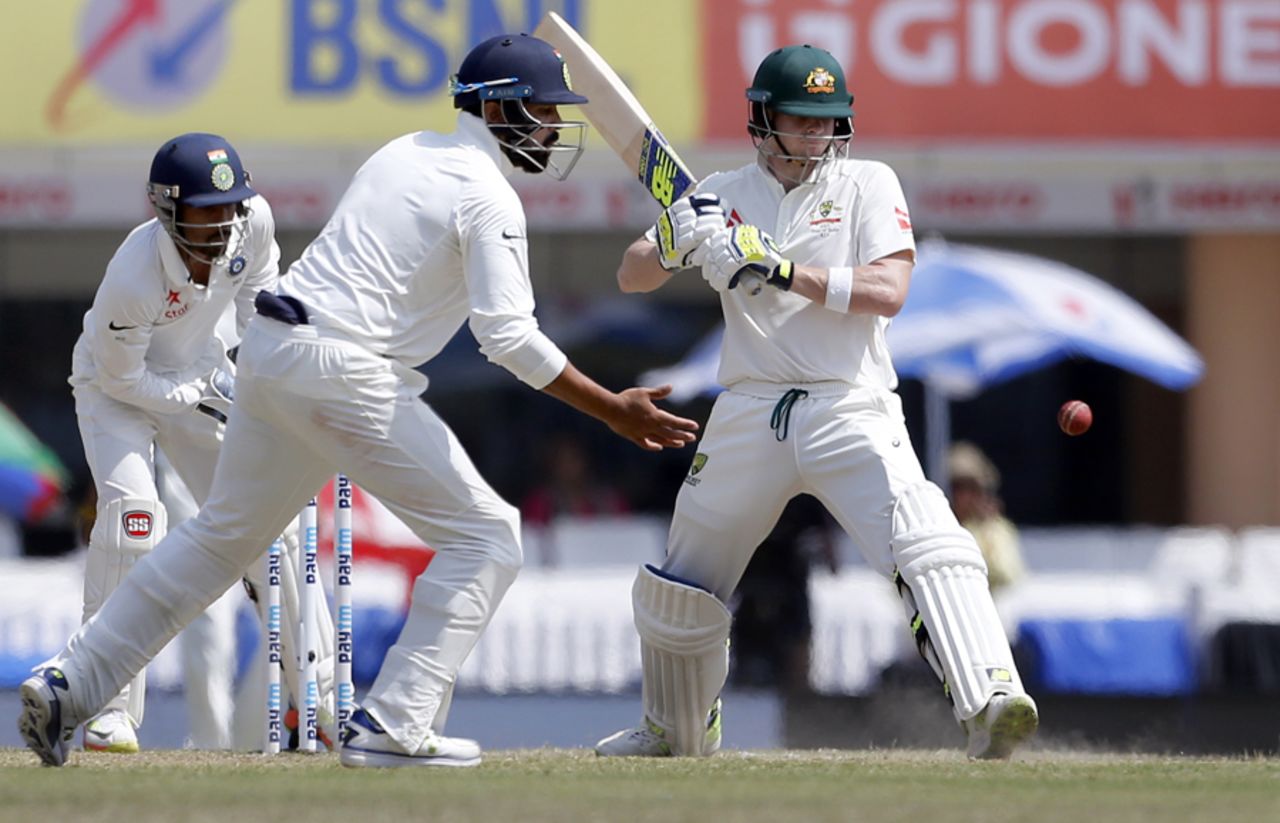 Steven Smith padded away plenty of deliveries in the morning, India v Australia, 3rd Test, Ranchi, 5th day, March 20, 2017