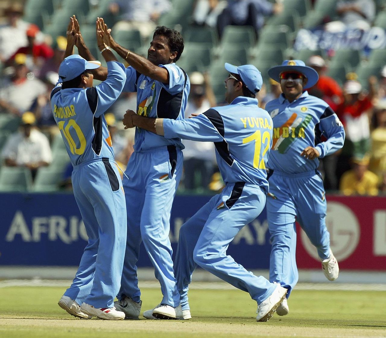 Javagal Srinath celebrates the wicket of Aravinda de Silva, India v Sri Lanka, World Cup, Johannesburg, March 10, 2003