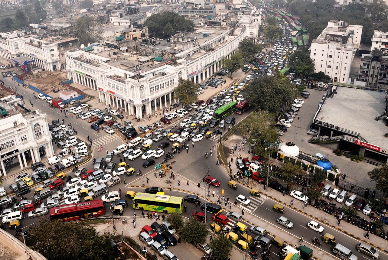 Traffic in New Delhi's Connaught Place, February 23, 2011