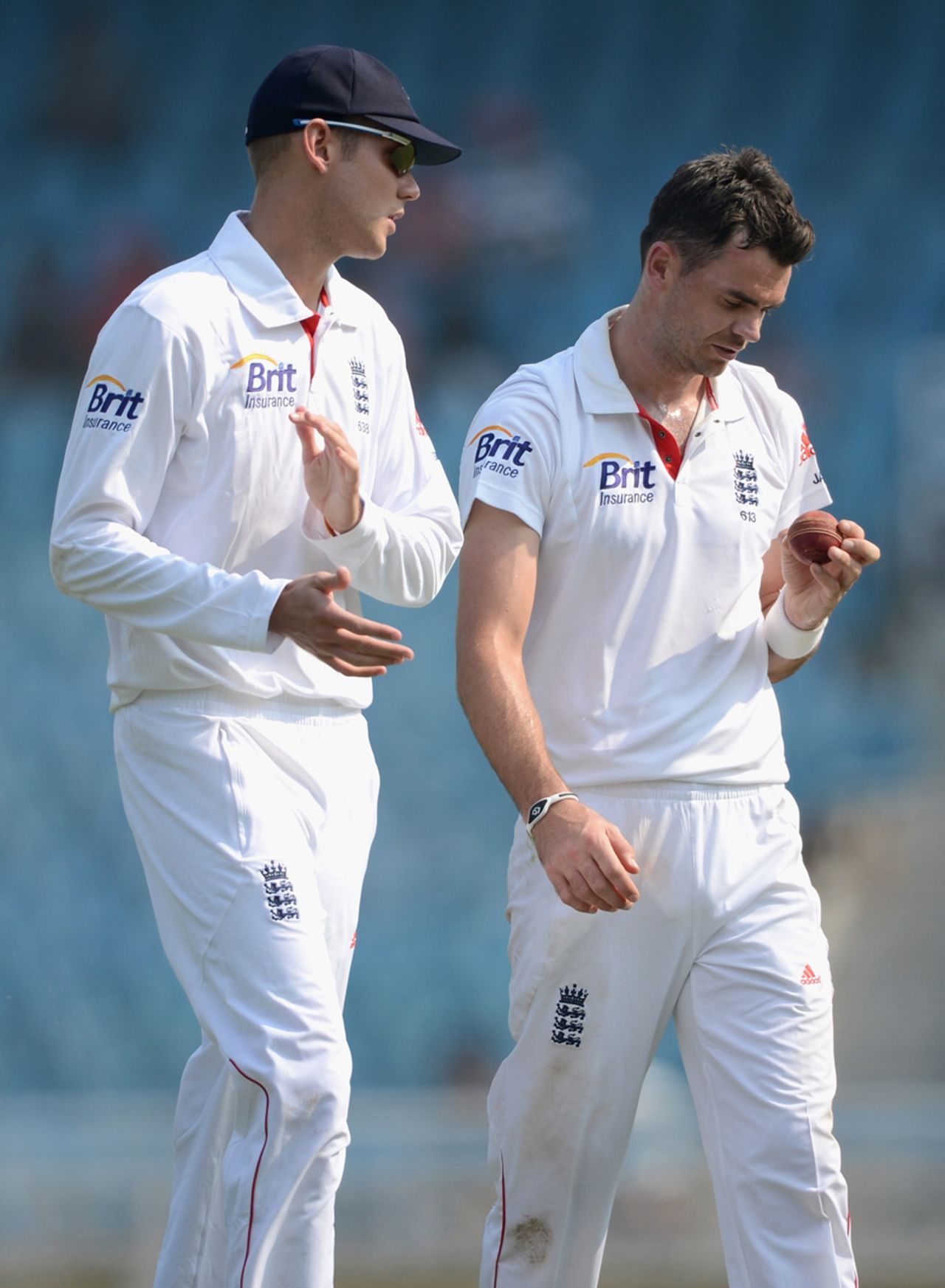 Stuart Broad and James Anderson have a chat, Mumbai A v England XI, tour match, Mumbai, 3rd day, November 5, 2012