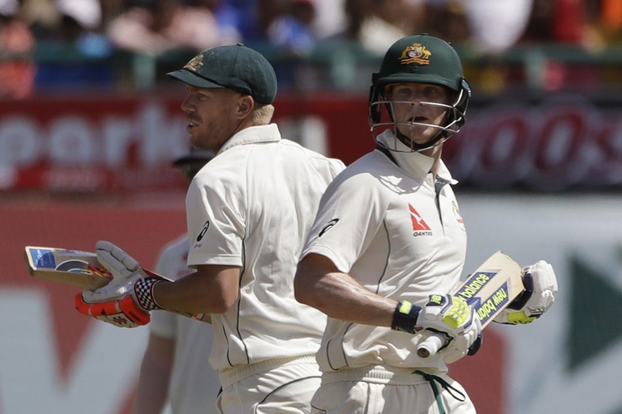 David Warner and Steven Smith put on 134 in 32.3 overs, India v Australia, 4th Test, Dharamsala, 1st day, March 25, 2017