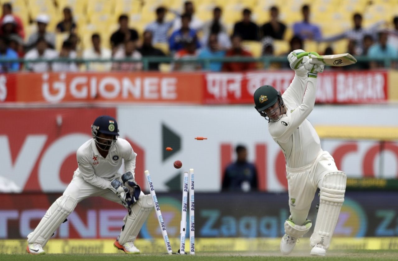 Peter Handscomb was bowled through the gate by Kuldeep Yadav, India v Australia, 4th Test, Dharamsala, 1st day, March 25, 2017