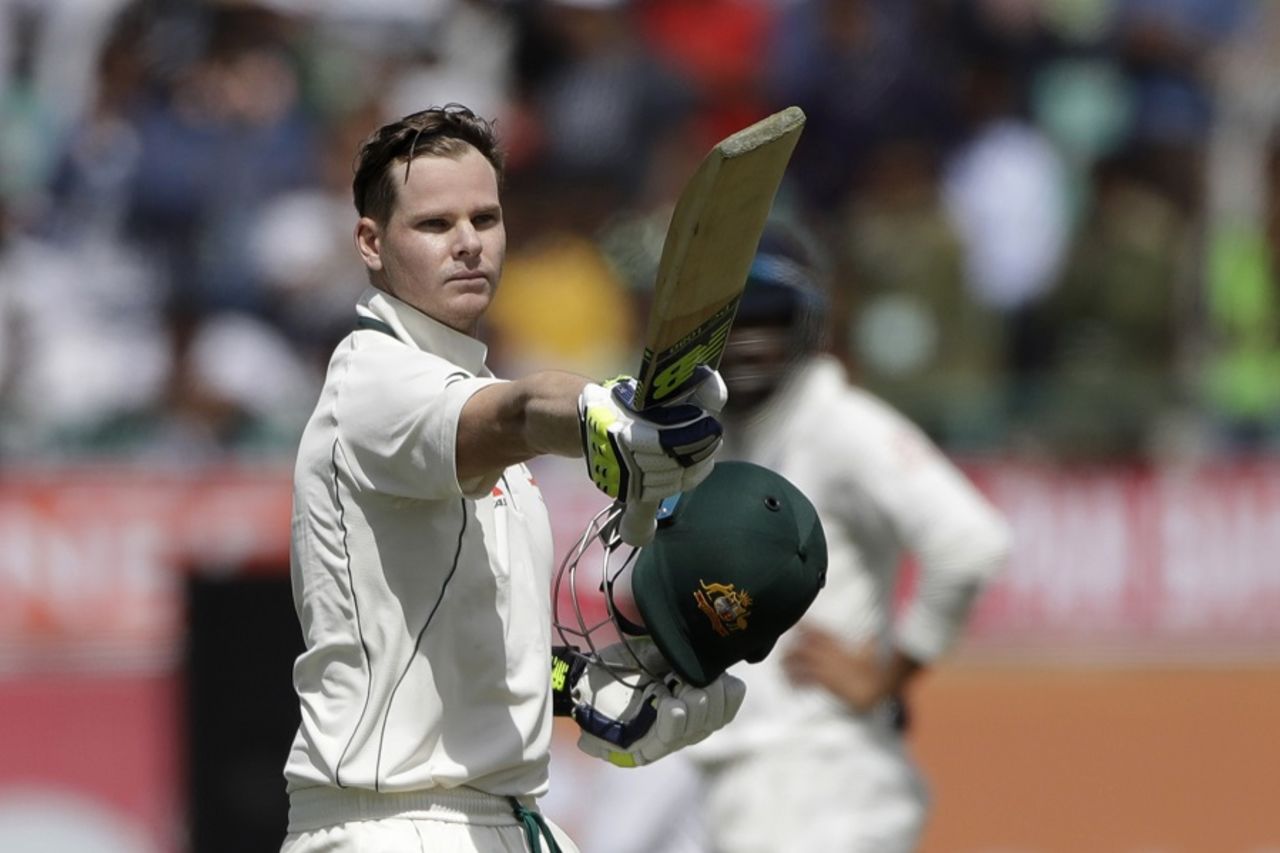 Steven Smith struck his third century of the series, India v Australia, 4th Test, Dharamsala, 1st day, March 25, 2017