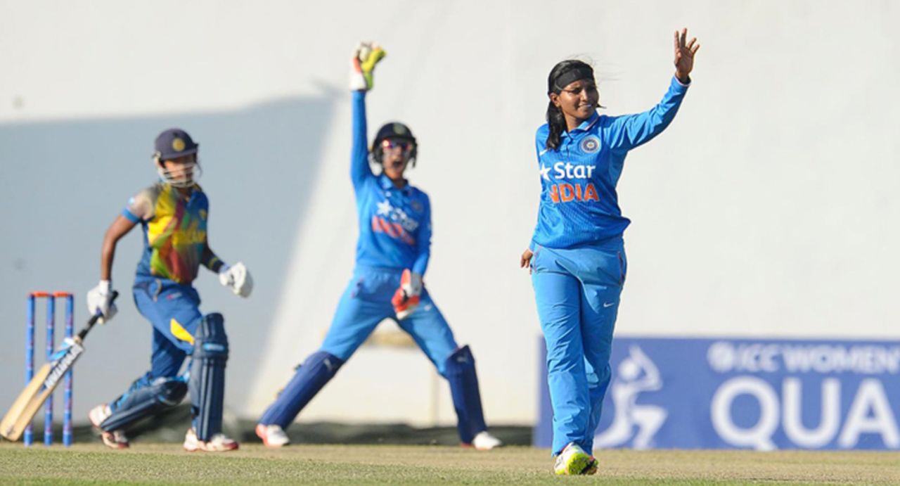 Rajeshwari Gayakwad appeals for a wicket, India v Sri Lanka, Women's World Cup Qualifier 2017, Colombo, February 7, 2017